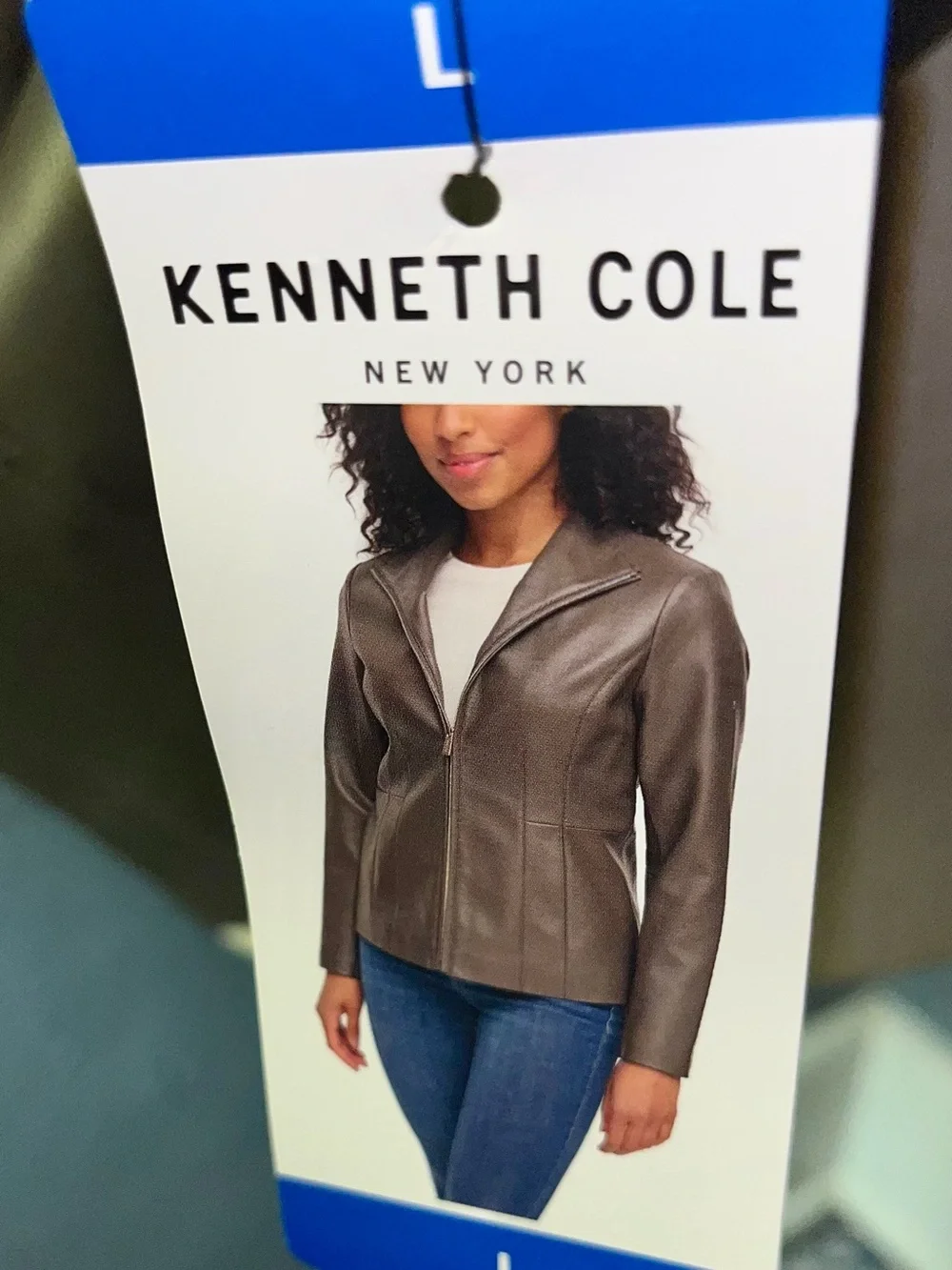 New with tags, Kenneth Cole vegan leather jacket. Size L women’s, brown.